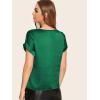 imageFloerns Womens Casual Solid Rolled Cap Short Sleeve Satin Silk Blouse TopsPlain Green