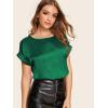 imageFloerns Womens Casual Solid Rolled Cap Short Sleeve Satin Silk Blouse TopsPlain Green