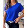 imageFloerns Womens Casual Solid Rolled Cap Short Sleeve Satin Silk Blouse TopsRoyal Blue Solid