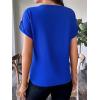 imageFloerns Womens Casual Solid Rolled Cap Short Sleeve Satin Silk Blouse TopsRoyal Blue Solid