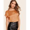 imageFloerns Womens Casual Solid Rolled Cap Short Sleeve Satin Silk Blouse TopsSolid Coffee