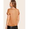 imageFloerns Womens Casual Solid Rolled Cap Short Sleeve Satin Silk Blouse TopsSolid Coffee