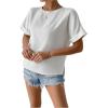 imageFloerns Womens Casual Solid Rolled Cap Short Sleeve Satin Silk Blouse TopsWhite Ivory