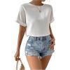 imageFloerns Womens Casual Solid Rolled Cap Short Sleeve Satin Silk Blouse TopsWhite Ivory