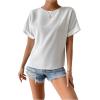 imageFloerns Womens Casual Solid Rolled Cap Short Sleeve Satin Silk Blouse TopsWhite Ivory