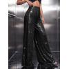 imageFloerns Womens Contrast Sequin High Waist Wide Leg Party Clubwear Long PantsBlack