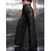 imageFloerns Womens Contrast Sequin High Waist Wide Leg Party Clubwear Long PantsBlack
