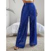 imageFloerns Womens Contrast Sequin High Waist Wide Leg Party Clubwear Long PantsBlue