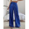 imageFloerns Womens Contrast Sequin High Waist Wide Leg Party Clubwear Long PantsBlue