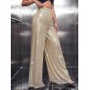 imageFloerns Womens Contrast Sequin High Waist Wide Leg Party Clubwear Long PantsChampagne