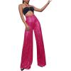imageFloerns Womens Contrast Sequin High Waist Wide Leg Party Clubwear Long PantsHot Pink