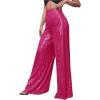 imageFloerns Womens Contrast Sequin High Waist Wide Leg Party Clubwear Long PantsHot Pink