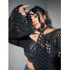 imageFloerns Womens Plus Size Boat Neck Long Sleeve Hollow Out Crochet Cropped SweaterA Black
