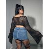 imageFloerns Womens Plus Size Boat Neck Long Sleeve Hollow Out Crochet Cropped SweaterA Black
