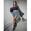 imageFloerns Womens Plus Size Boat Neck Long Sleeve Hollow Out Crochet Cropped SweaterA Black