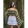 imageFloerns Womens Plus Size Boat Neck Long Sleeve Hollow Out Crochet Cropped SweaterArmy Green