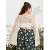imageFloerns Womens Plus Size Boat Neck Long Sleeve Hollow Out Crochet Cropped SweaterBeige