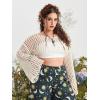 imageFloerns Womens Plus Size Boat Neck Long Sleeve Hollow Out Crochet Cropped SweaterBeige
