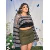 imageFloerns Womens Plus Size Boat Neck Long Sleeve Hollow Out Crochet Cropped SweaterBlack and Grey