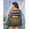 imageFloerns Womens Plus Size Boat Neck Long Sleeve Hollow Out Crochet Cropped SweaterBlack and Grey