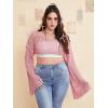 imageFloerns Womens Plus Size Boat Neck Long Sleeve Hollow Out Crochet Cropped SweaterPink