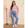 imageFloerns Womens Plus Size Boat Neck Long Sleeve Hollow Out Crochet Cropped SweaterPink