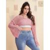 imageFloerns Womens Plus Size Boat Neck Long Sleeve Hollow Out Crochet Cropped SweaterPink