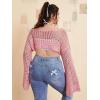 imageFloerns Womens Plus Size Boat Neck Long Sleeve Hollow Out Crochet Cropped SweaterPink