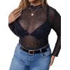 imageFloerns Womens Plus Size Floral Print Mock Neck Sheer Mesh Tee Shirts TopA Black Star