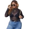 imageFloerns Womens Plus Size Floral Print Mock Neck Sheer Mesh Tee Shirts TopA Black Star