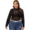 imageFloerns Womens Plus Size Floral Print Mock Neck Sheer Mesh Tee Shirts TopAblack