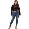 imageFloerns Womens Plus Size Floral Print Mock Neck Sheer Mesh Tee Shirts TopAblack