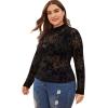 imageFloerns Womens Plus Size Floral Print Mock Neck Sheer Mesh Tee Shirts TopAblack