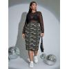 imageFloerns Womens Plus Size Floral Print Mock Neck Sheer Mesh Tee Shirts TopBlack