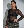 imageFloerns Womens Plus Size Floral Print Mock Neck Sheer Mesh Tee Shirts TopBlack