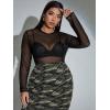 imageFloerns Womens Plus Size Floral Print Mock Neck Sheer Mesh Tee Shirts TopBlack