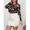 imageFloerns Womens Plus Size Floral Print Mock Neck Sheer Mesh Tee Shirts TopBlack Ink Multi