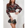 imageFloerns Womens Plus Size Floral Print Mock Neck Sheer Mesh Tee Shirts TopBlack Ink Multi