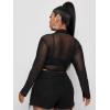 imageFloerns Womens Plus Size Floral Print Mock Neck Sheer Mesh Tee Shirts TopBlack Pure