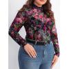 imageFloerns Womens Plus Size Floral Print Mock Neck Sheer Mesh Tee Shirts TopBlack Purple Multi