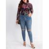 imageFloerns Womens Plus Size Floral Print Mock Neck Sheer Mesh Tee Shirts TopBlack Purple Multi