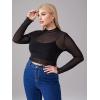 imageFloerns Womens Plus Size Floral Print Mock Neck Sheer Mesh Tee Shirts TopBlack Solid