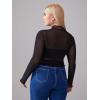 imageFloerns Womens Plus Size Floral Print Mock Neck Sheer Mesh Tee Shirts TopBlack Solid