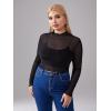 imageFloerns Womens Plus Size Floral Print Mock Neck Sheer Mesh Tee Shirts TopBlack Solid