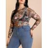 imageFloerns Womens Plus Size Floral Print Mock Neck Sheer Mesh Tee Shirts TopBlack Yellow Multi