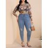 imageFloerns Womens Plus Size Floral Print Mock Neck Sheer Mesh Tee Shirts TopBlack Yellow Multi