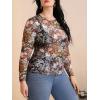 imageFloerns Womens Plus Size Floral Print Mock Neck Sheer Mesh Tee Shirts TopBlack Yellow Multi