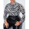 imageFloerns Womens Plus Size Floral Print Mock Neck Sheer Mesh Tee Shirts TopBlack Zebra Striped