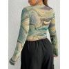imageFloerns Womens Plus Size Floral Print Mock Neck Sheer Mesh Tee Shirts TopGreen Marble