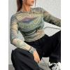 imageFloerns Womens Plus Size Floral Print Mock Neck Sheer Mesh Tee Shirts TopGreen Marble